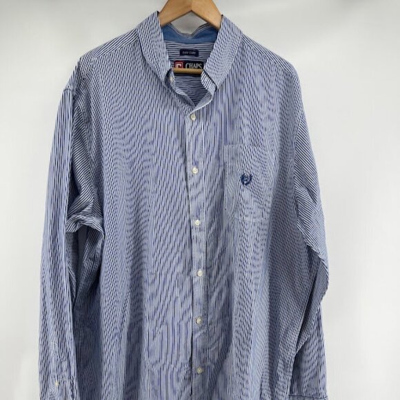 Men's Chaps Big and Tall Size 2XT Blue/White Striped Button Down Shirt - Picture 1 of 6